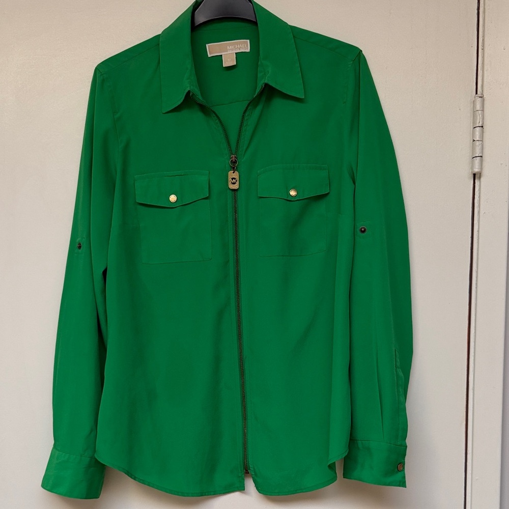 MICHAEL Michael Kors Green Zip-Front Long-Sleeve Blouse